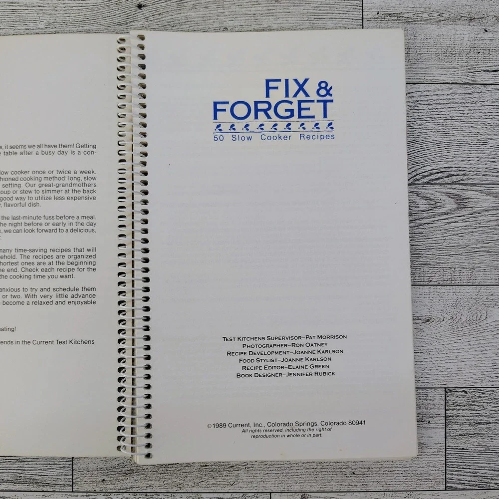 Fix & Forget 60 Slow Cooker Recipes Current Inc 1989 Vintage‎ Spiral Cookbook